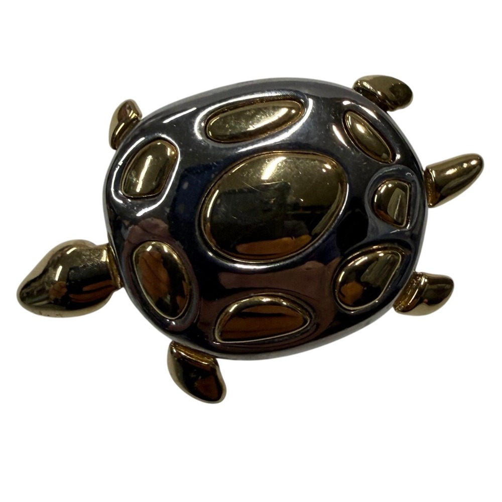 Vintage Mixed Metal Turtle Brooch Silver Gold Tone